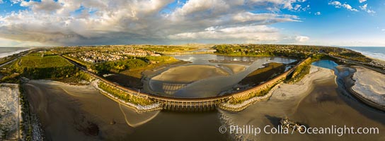 Batiquitos Lagoon and Ponto, stormy sunset, aerial photo, Carlsbad, California