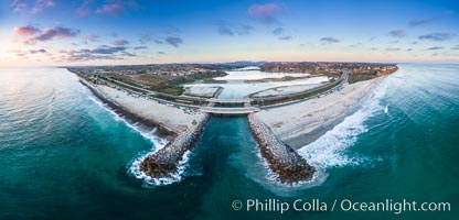 Batiquitos Lagoon and Ponto, sunset, aerial photo