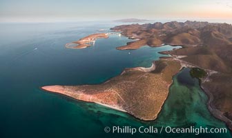 Bay of La Paz coast near Playa el Tesoro, Aerial Photo at Sunrise