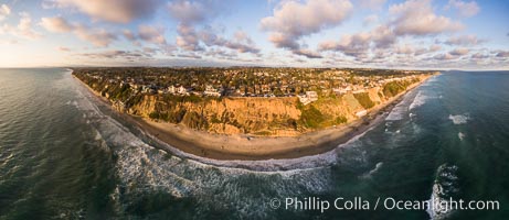 Beacons Beach and Leucadia Coastline, sunset, Encinitas, aerial photo