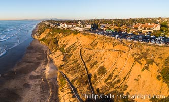 Beacons Beach and Leucadia Coastline, sunset, Encinitas, aerial photo