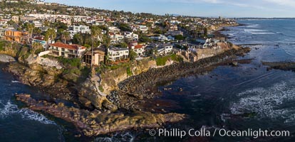 Birdrock Coastline at extreme low King Tide, La Jolla, California, aerial photo