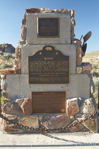 Monument and sign commemorating Bodie State Historical Park. California, USA, natural history stock photograph, photo id 23121