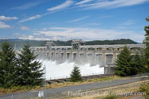 Bonneville Lock and Dam consists of several dam structures that together complete a span of the Columbia River between the US states of Oregon and Washington. The dam is located 40 miles east of Portland, Oregon, in the Columbia River Gorge. The primary functions of Bonneville Lock and Dam are those of electrical power generation and river navigation, Bonneville Dam and Locks