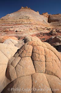 Brain rocks.  Sandstone is curiously eroded through the forces water and wind acting over eons.  Cracks and joints arise when water freezes and expands repeatedly, braking apart the soft sandstone, North Coyote Buttes, Paria Canyon-Vermilion Cliffs Wilderness, Arizona