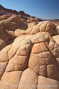 Brain rocks.  Sandstone is curiously eroded through the forces water and wind acting over eons.  Cracks and joints arise when water freezes and expands repeatedly, braking apart the soft sandstone, North Coyote Buttes, Paria Canyon-Vermilion Cliffs Wilderness, Arizona