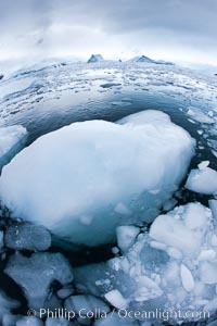 Brash ice and pack ice in Antarctica.  Brash ices fills the ocean waters of Cierva Cove on the Antarctic Peninsula.  The ice is a mix of sea ice that has floated near shore on the tide and chunks of ice that have fallen into the water from nearby land-bound glaciers