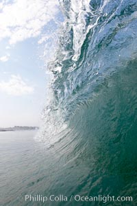 Breaking wave, morning surf, curl, tube, Ponto, Carlsbad, California