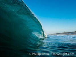 Breaking wave, morning, barrel shaped surf, California, The Wedge, Newport Beach