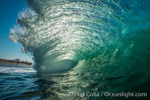 Breaking wave, morning, barrel shaped surf, California, The Wedge, Newport Beach