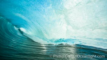 Breaking wave, morning, barrel shaped surf, California