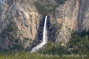 Bridalveil Falls plummets 620 feet (200m).  Yosemite Valley, Yosemite National Park, California