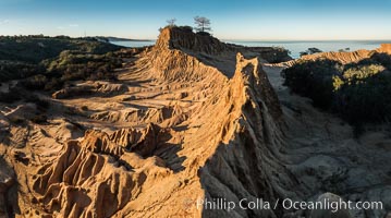 Broken Hill and view to La Jolla, panoramic photograph, from Torrey Pines State Reserve, sunrise