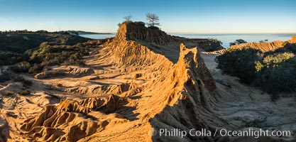 Broken Hill and view to La Jolla, panoramic photograph, from Torrey Pines State Reserve, sunrise, San Diego, California