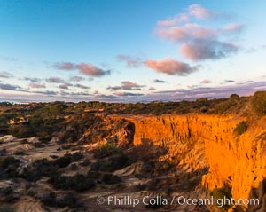 Broken Hill with the Pacific Ocean in the distance. Broken Hill is an ancient, compacted sand dune that was uplifted to its present location and is now eroding, Torrey Pines State Reserve, San Diego, California