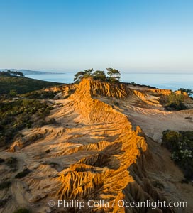 Broken Hill and view to La Jolla, panoramic photographic, from Torrey Pines State Reserve, sunrise, San Diego, California