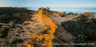 Broken Hill and view to La Jolla, panoramic photographic, from Torrey Pines State Reserve, sunrise, San Diego, California