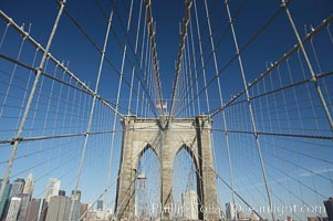 Brooklyn Bridge cables and tower, New York City