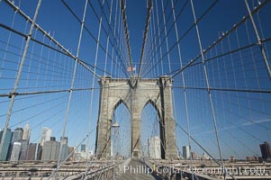 Brooklyn Bridge cables and tower, New York City