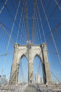 Brooklyn Bridge cables and tower. New York City, USA, natural history stock photograph, photo id 11069