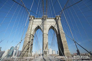 Brooklyn Bridge cables and tower, New York City