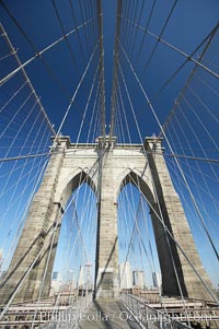 Brooklyn Bridge cables and tower, New York City