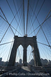 Brooklyn Bridge cables and tower, New York City