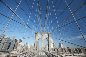 Brooklyn Bridge cables and tower. New York City, USA, natural history stock photograph, photo id 11075