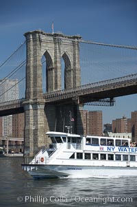 Lower Manhattan and the Brooklyn Bridge viewed from the East River, New York City