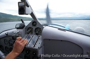 Cockpit view inside our float plane, King Salmon, Alaska