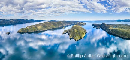 Browning Pass aerial photo, with Nigei Island (left) and Balackava Island (right).