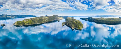 Browning Pass aerial photo, with Nigei Island (left) and Balackava Island (right)