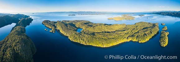 Browning Pass aerial photo, with Nigei Island (left) and Balackava Island (right)