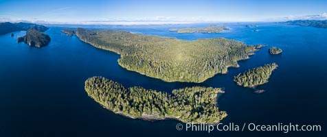 Browning Pass and Balaklava Island, location of the best cold water diving in the world, aerial panoramic photo