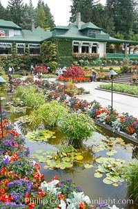 Butchart Gardens, a group of floral display gardens in Brentwood Bay, British Columbia, Canada, near Victoria on Vancouver Island. It is an internationally-known tourist attraction which receives more than a million visitors each year