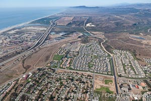 Camp Pendleton, viewed toward the north, including Pacific ocean and Interstate 5 freeway. Marine Corps Base Camp Pendleton