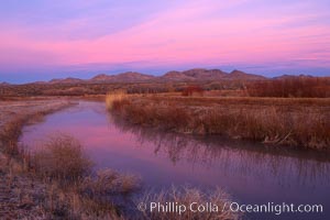 Sunrise along one of the canals lining the many pools and empoundments at Bosque del Apache National Wildlife Refuge, Socorro, New Mexico