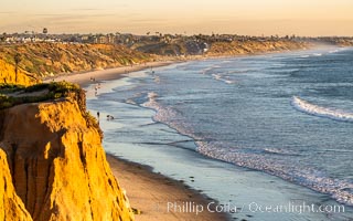 Carlsbad Coastline at Sunset, looking south from Terramar toward South Carlsbad State Beach, Ponto, Leucadia and Encinitas