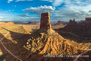 Castle Butte at Sunset in the Valley of the Gods, Utah.  Aerial photo, Mexican Hat