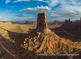 Castle Butte at Sunset in the Valley of the Gods, Utah. Aerial panoramic photograph