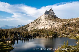 Cathedral Peak and Upper Cathedral Lake at Sunset, Yosemite National Park