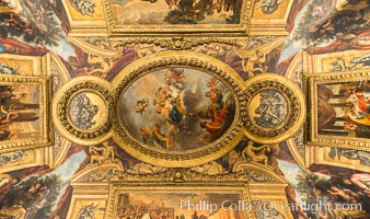 Image 28071, Ceiling art detail, Chateau de Versailles, Paris, France., Phillip Colla, all rights reserved worldwide.   Keywords: Chateau:Chateau de Versailles:Palace of Versailles:ceiling art:france:palace:paris:versailles.