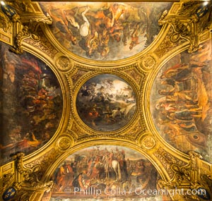 Ceiling art detail. Chateau de Versailles, Paris, France, natural history stock photograph, photo id 28072