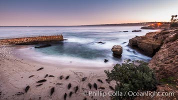 The Children's Pool, also known as Casa Cove, in pre-dawn light, La Jolla