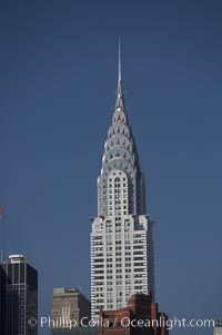 The Chrysler Building rises above the New York skyline as viewed from the East River, Manhattan, New York City