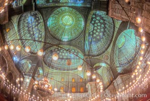 Citadel, interior of dome with hanging lights, Cairo, Egypt