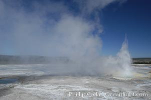 Clepsydra Geyser, a geyser which is almost continually erupting. A member of the Fountain Group of geothermal features, Lower Geyser Basin, Yellowstone National Park, Wyoming