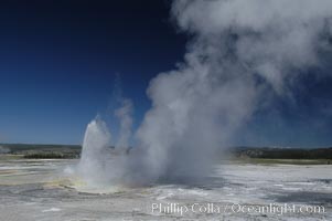 Clepsydra Geyser, a geyser which is almost continually erupting. A member of the Fountain Group of geothermal features, Lower Geyser Basin, Yellowstone National Park, Wyoming