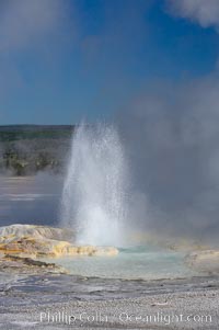 Clepsydra Geyser erupts almost continuously, reaching heights of  feet.  Its name is Greek for water clock, since at one time it erupted very regularly with a three minute interval.  Lower Geyser Basin, Yellowstone National Park, Wyoming