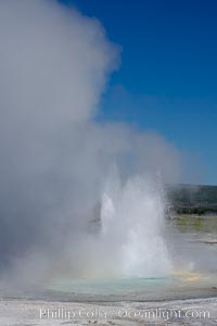 Clepsydra Geyser erupts almost continuously, reaching heights of  feet.  Its name is Greek for water clock, since at one time it erupted very regularly with a three minute interval.  Lower Geyser Basin, Yellowstone National Park, Wyoming